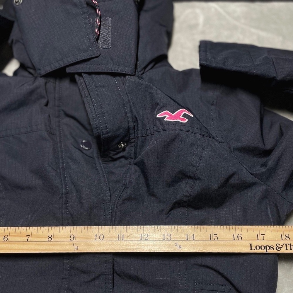 Hollister Navy Blue All-Weather Jacket Fleece Lined Removable Hood XS No Fur - Picture 6 of 12